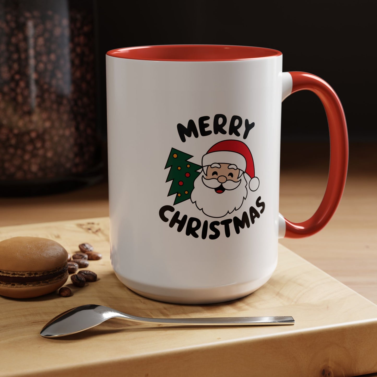 Christmas Mug - Merry Christmas Black Text Santa Tree