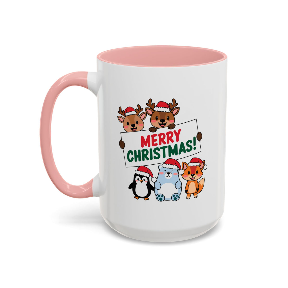 Christmas - Merry Christmas Red & Green Text Reindeer Penguin Bear Fox