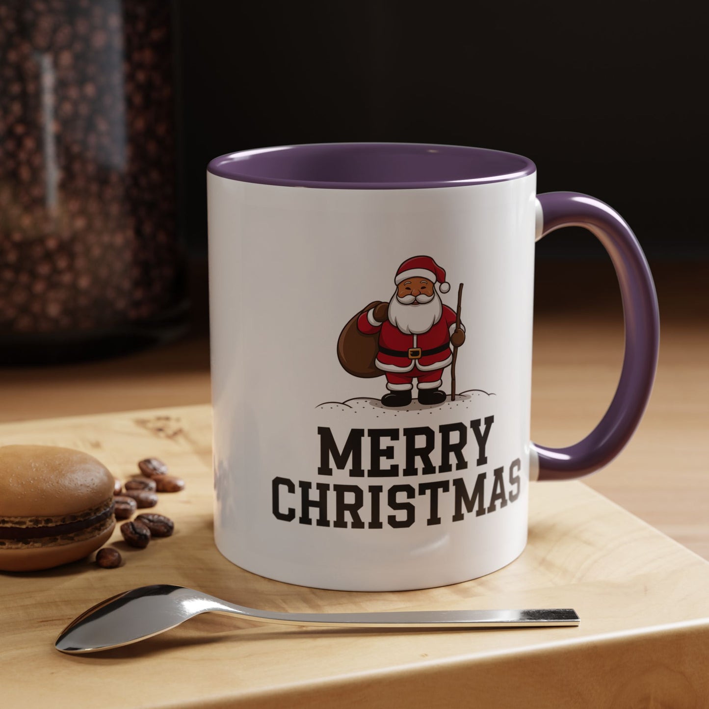 Christmas Mug - Merry Christmas Black Text Santa Walking