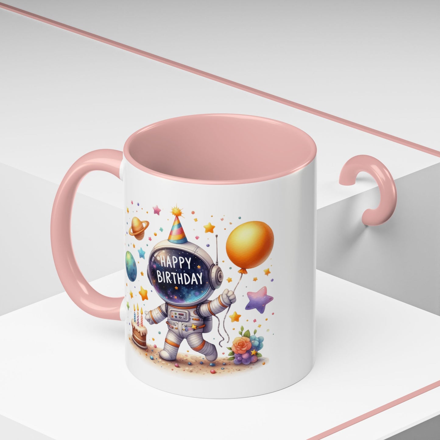 Birthday Mug - Happy Birthday Astronaut, Cake & Balloon