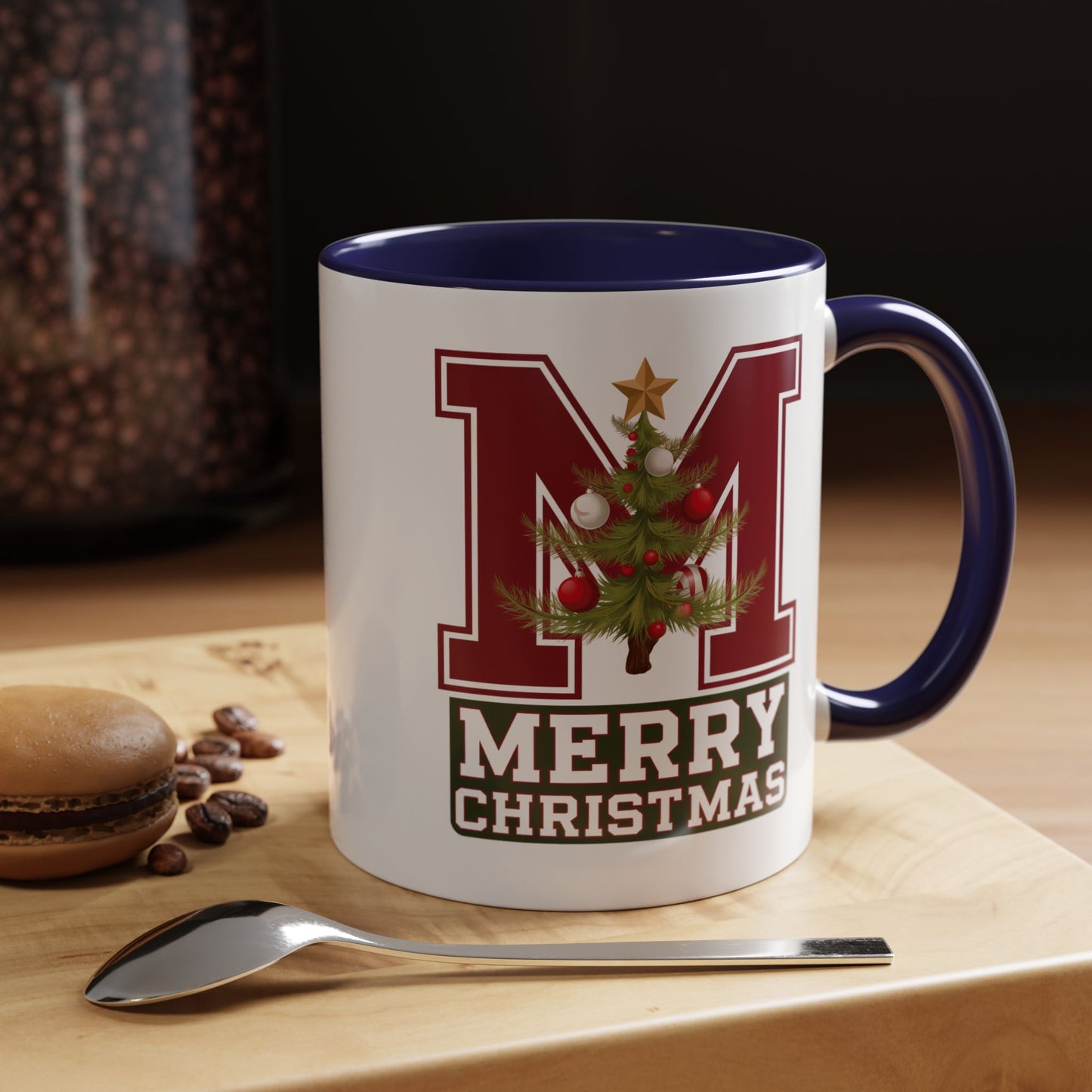 Christmas Mug - Merry Christmas White Green & Red College Text