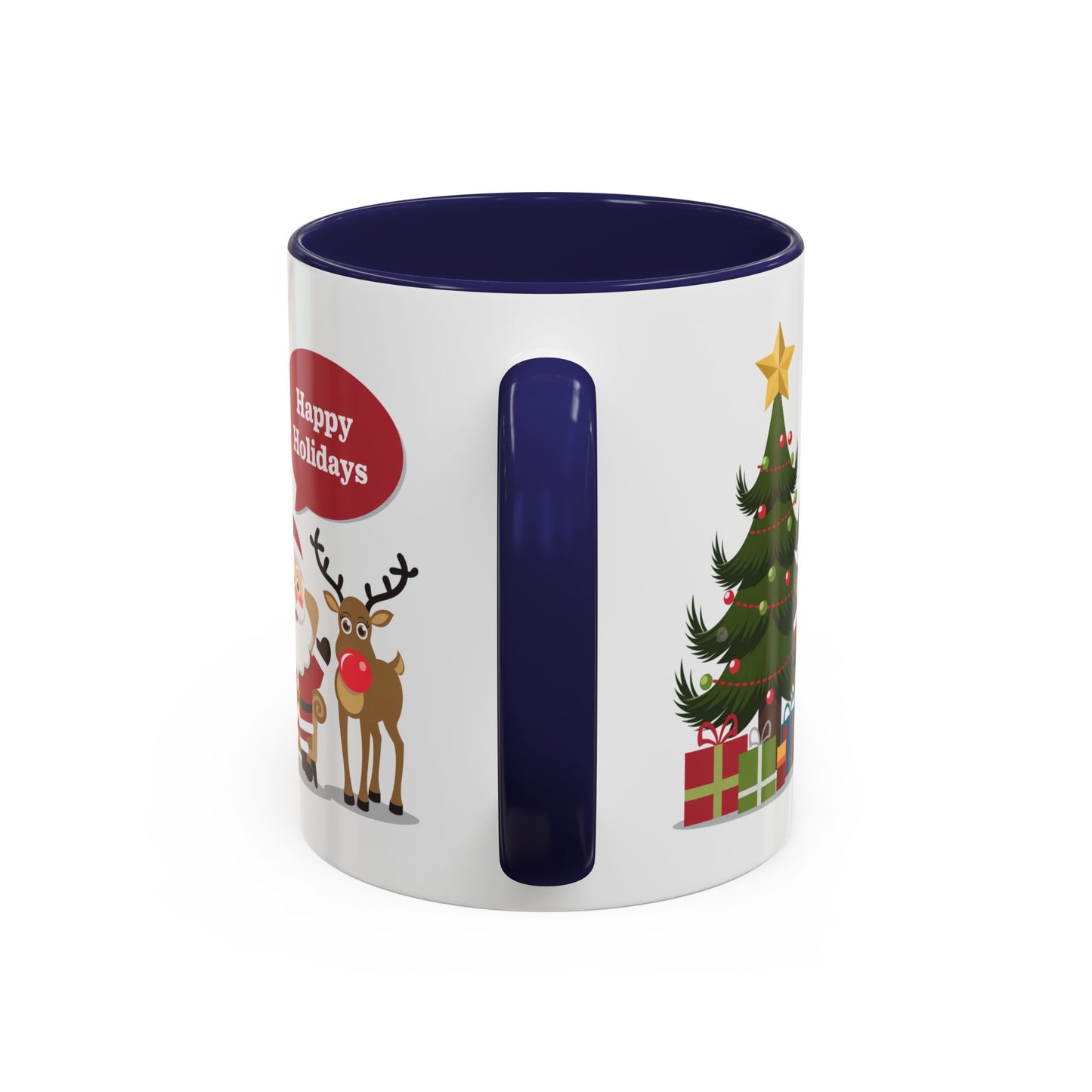 Christmas Mug - Happy Holidays Callout Santa Tree Presents Reindeer