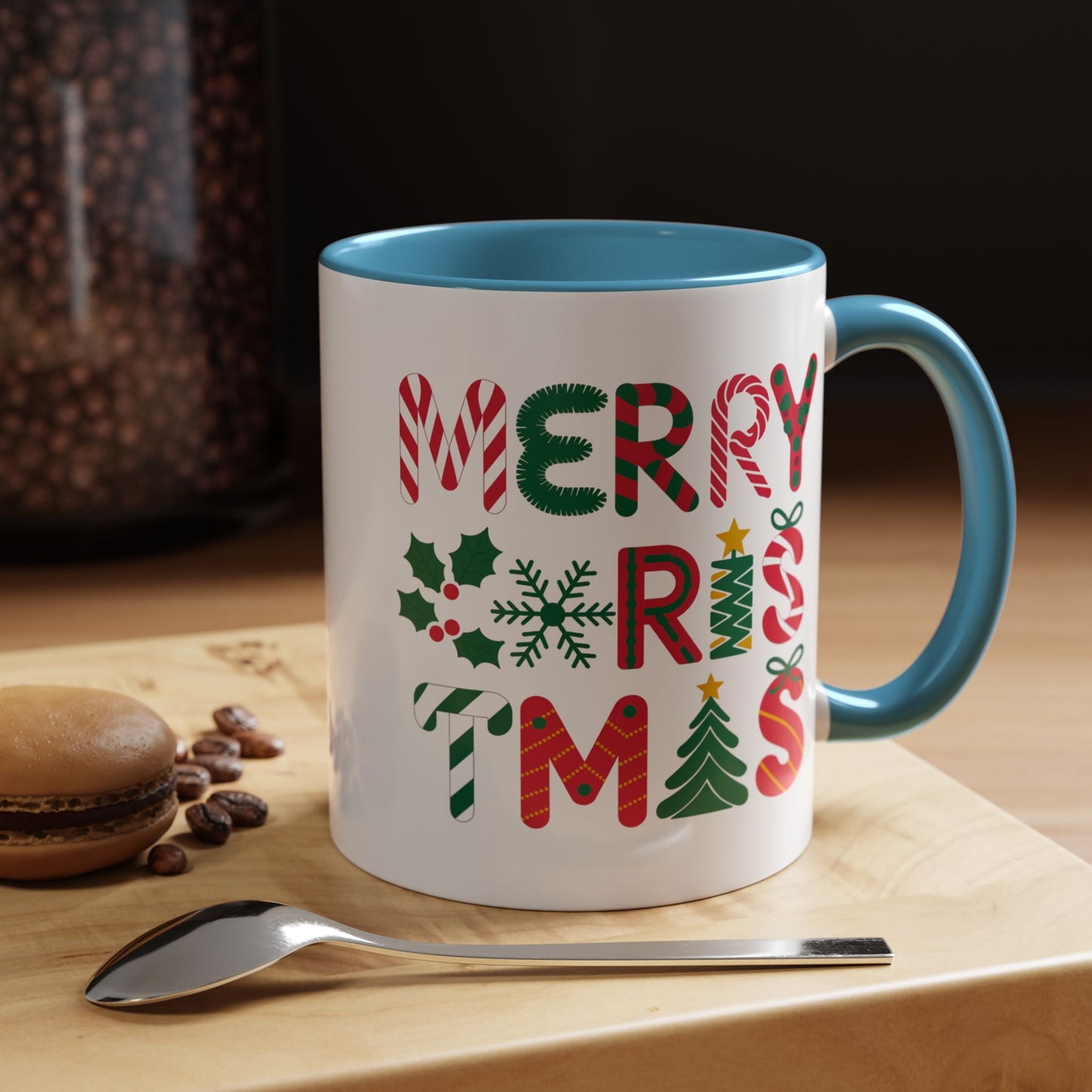 Christmas Mug - Merry Christmas Red Green & Gold Decorative Text