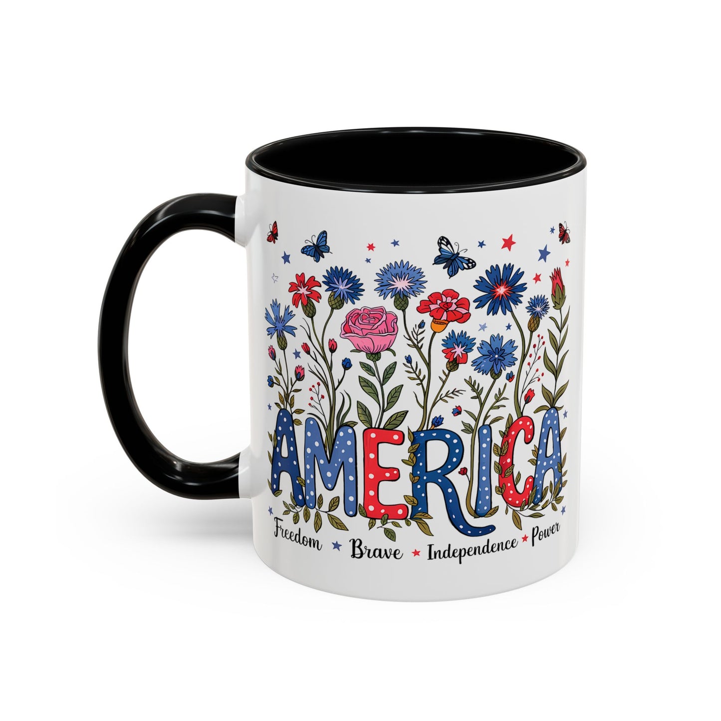 4th of July Mug - Floral America Patriotic