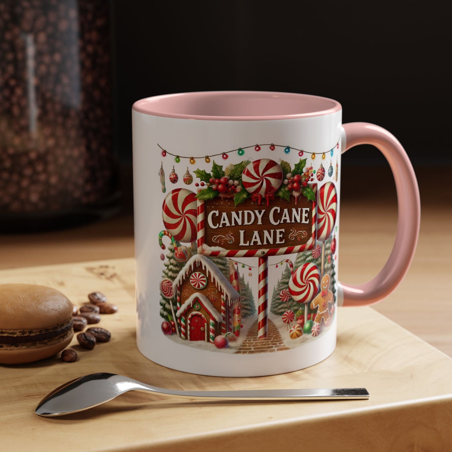 Christmas Mug - Candy Cane Lane White Text Ornaments Candy
