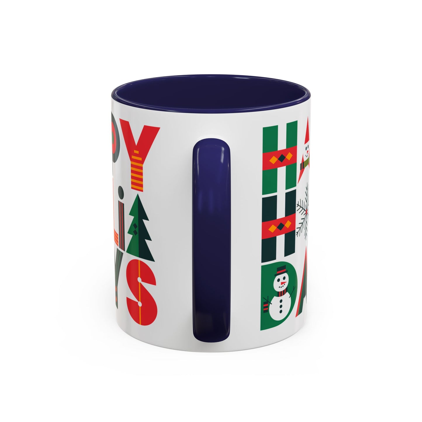 Christmas Mug - Happy Holidays Green Red & Blue Decorative Text