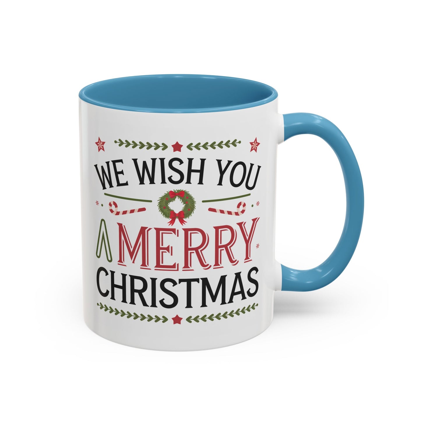 Christmas Mug - We Wish You a Merry Christmas Blue Green & Red Text