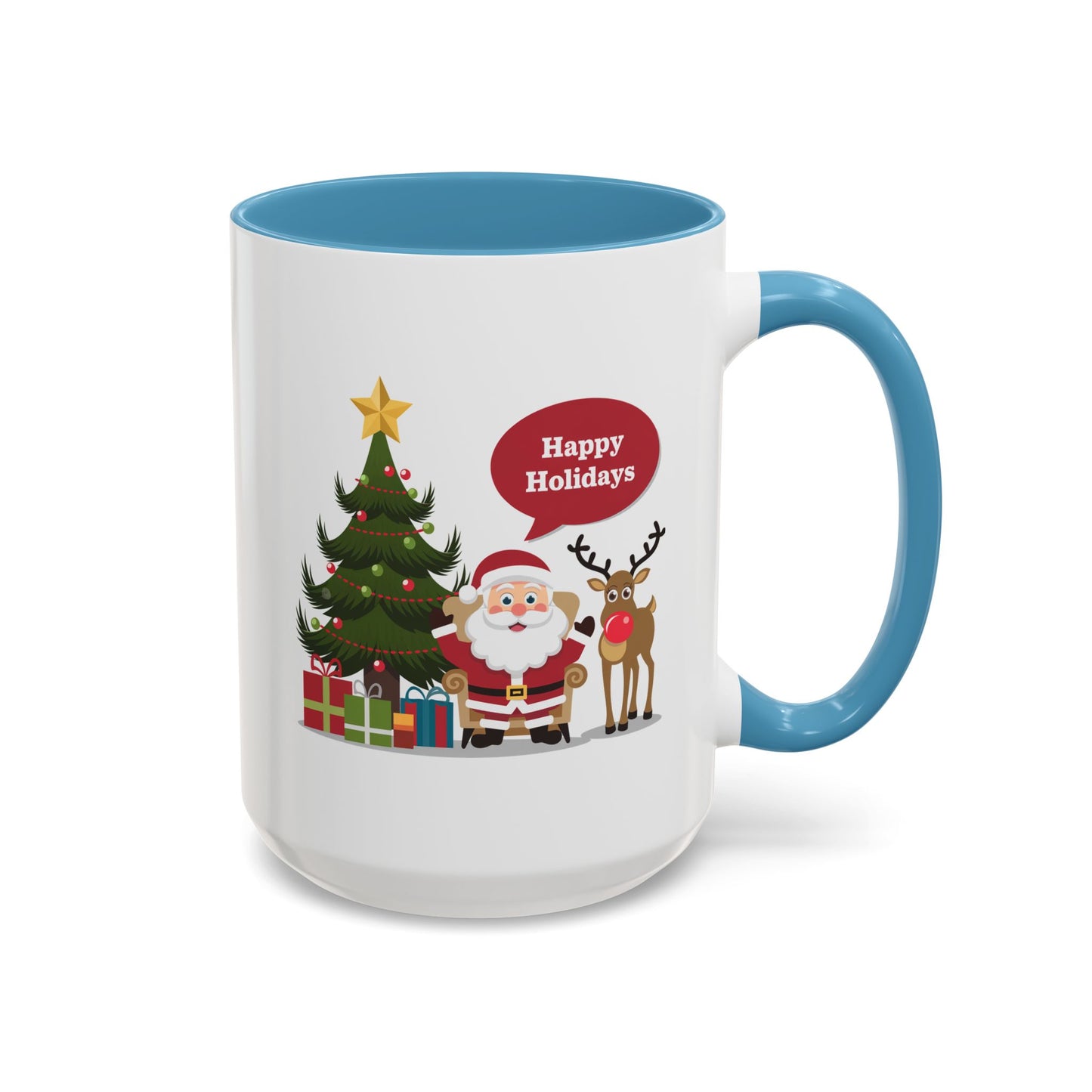 Christmas Mug - Happy Holidays Callout Santa Tree Presents Reindeer