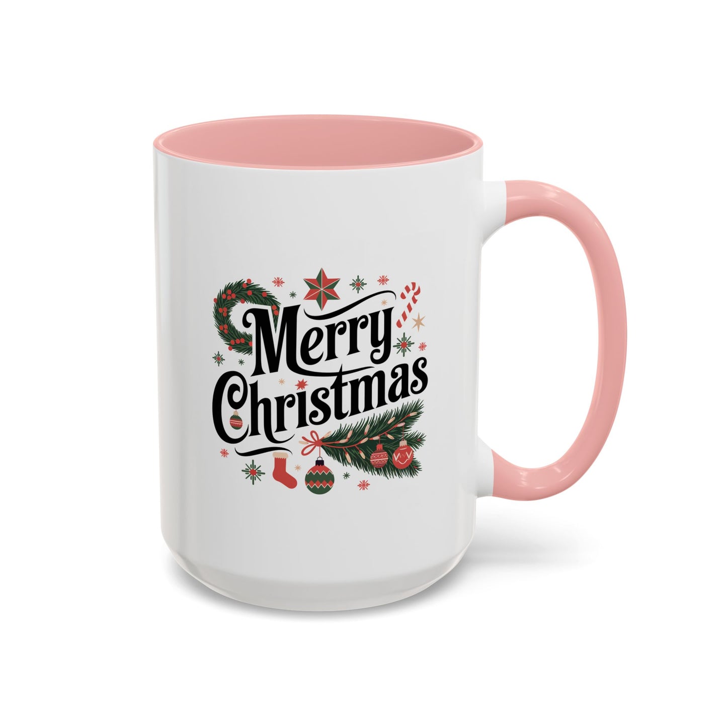 Christmas Mug - Merry Christmas Black Text Star Stocking Ornament Candy Cane