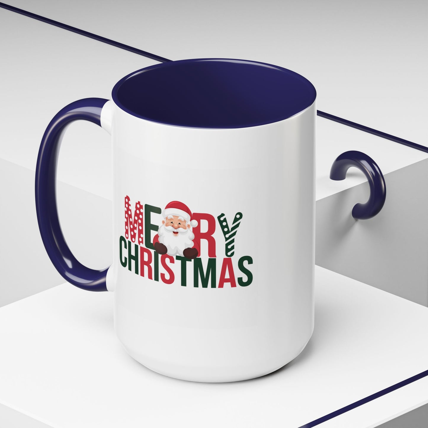 Christmas Mug - Merry Christmas Green & Red Text Santa