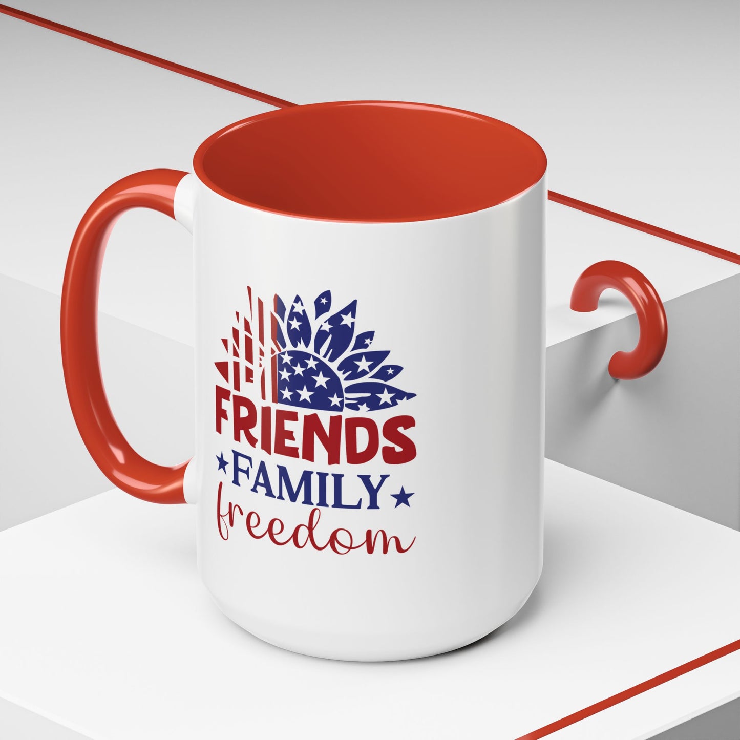 4th of July Mug - Friends Family Freedom Sunflower