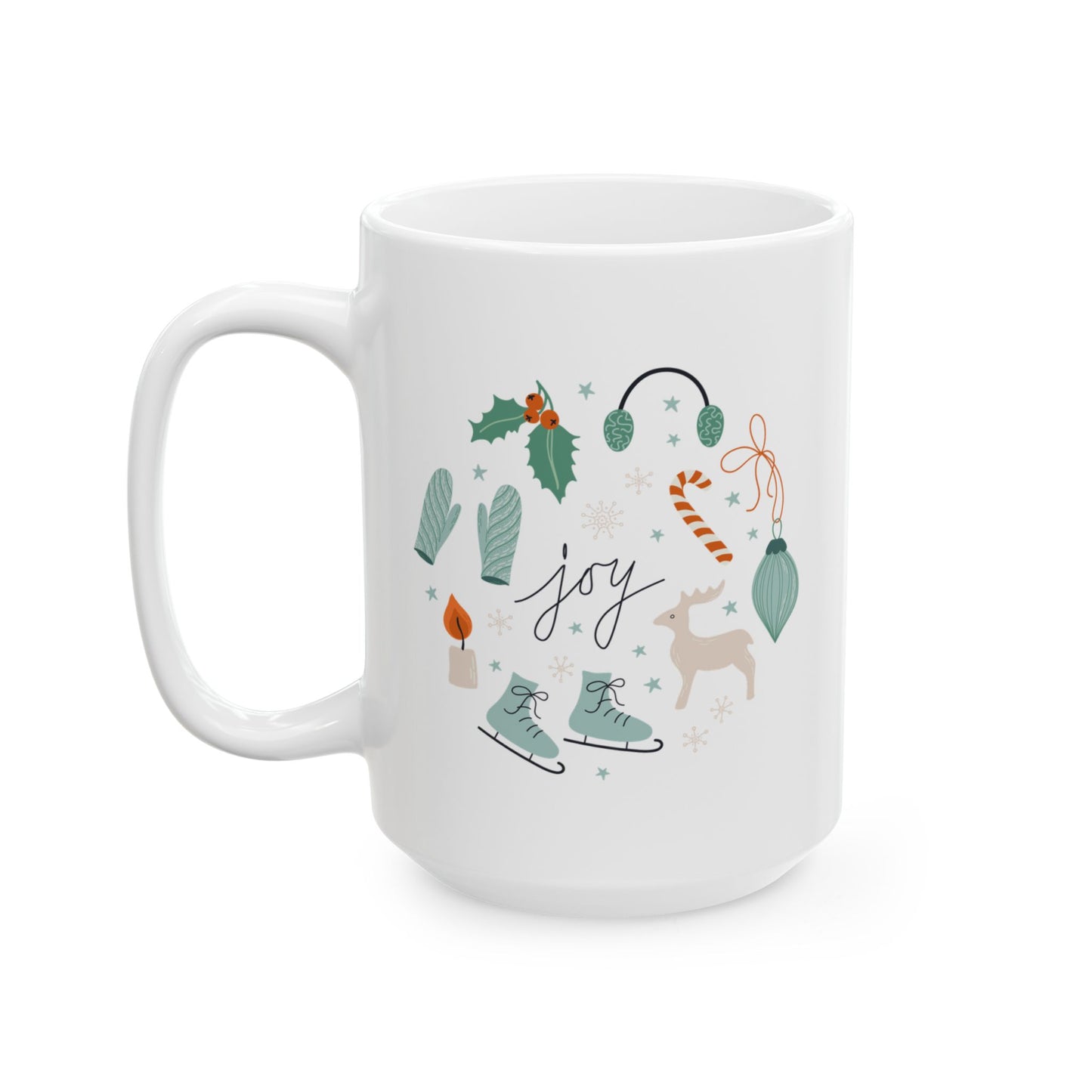 Christmas Mug - Joy Skates Gloves Reindeer Candy Candle Mistletoe Ornaments