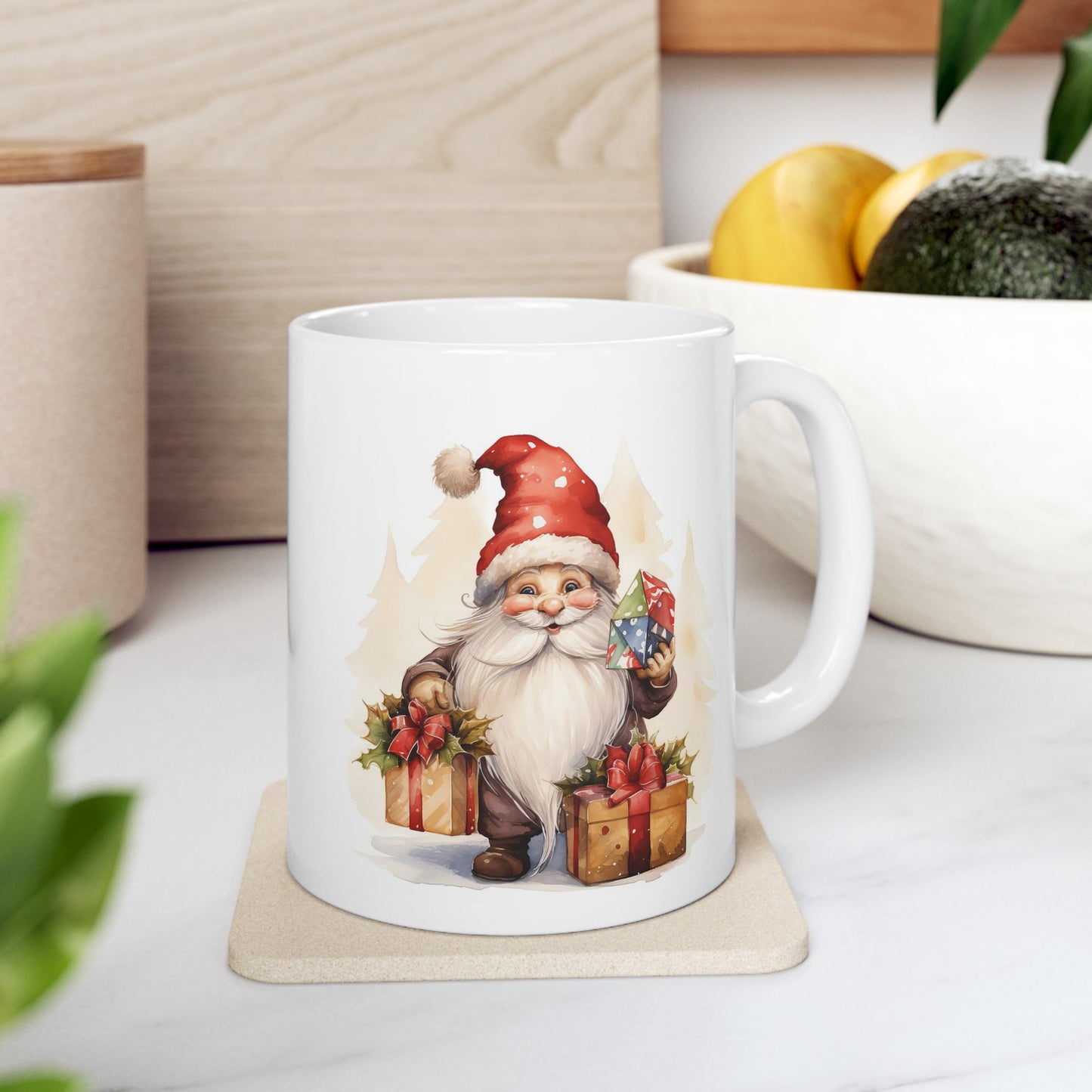 Christmas Mug - Happy Gnome with Presents
