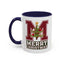 Christmas Mug - Merry Christmas White Green & Red College Text