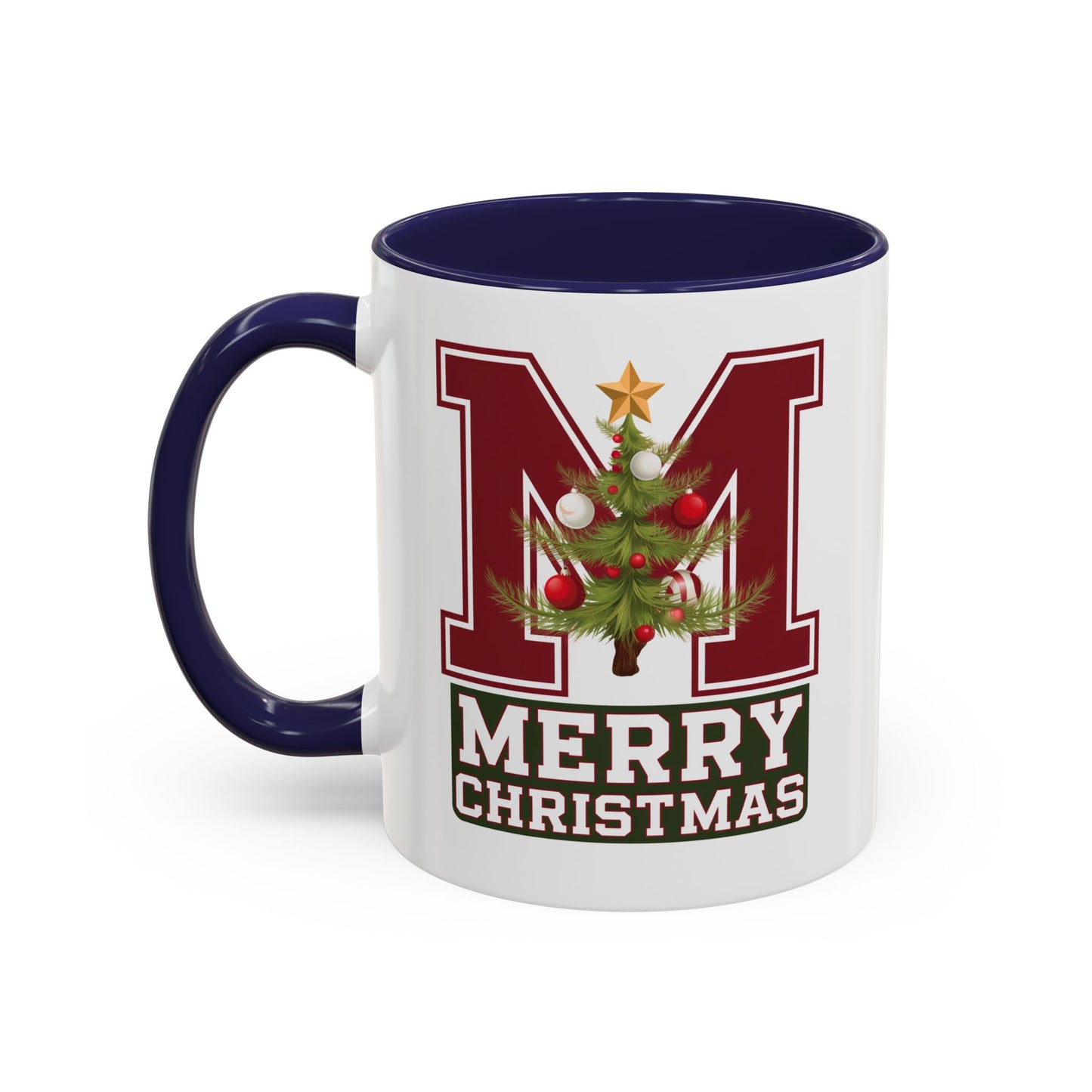 Christmas Mug - Merry Christmas White Green & Red College Text