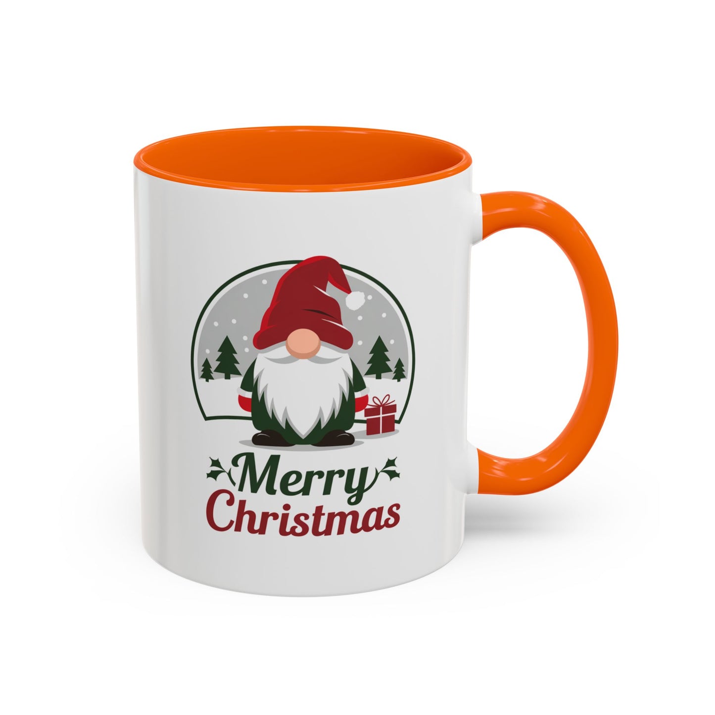 Christmas Mug - Merry Christmas Green & Red Text Gnome Present Trees