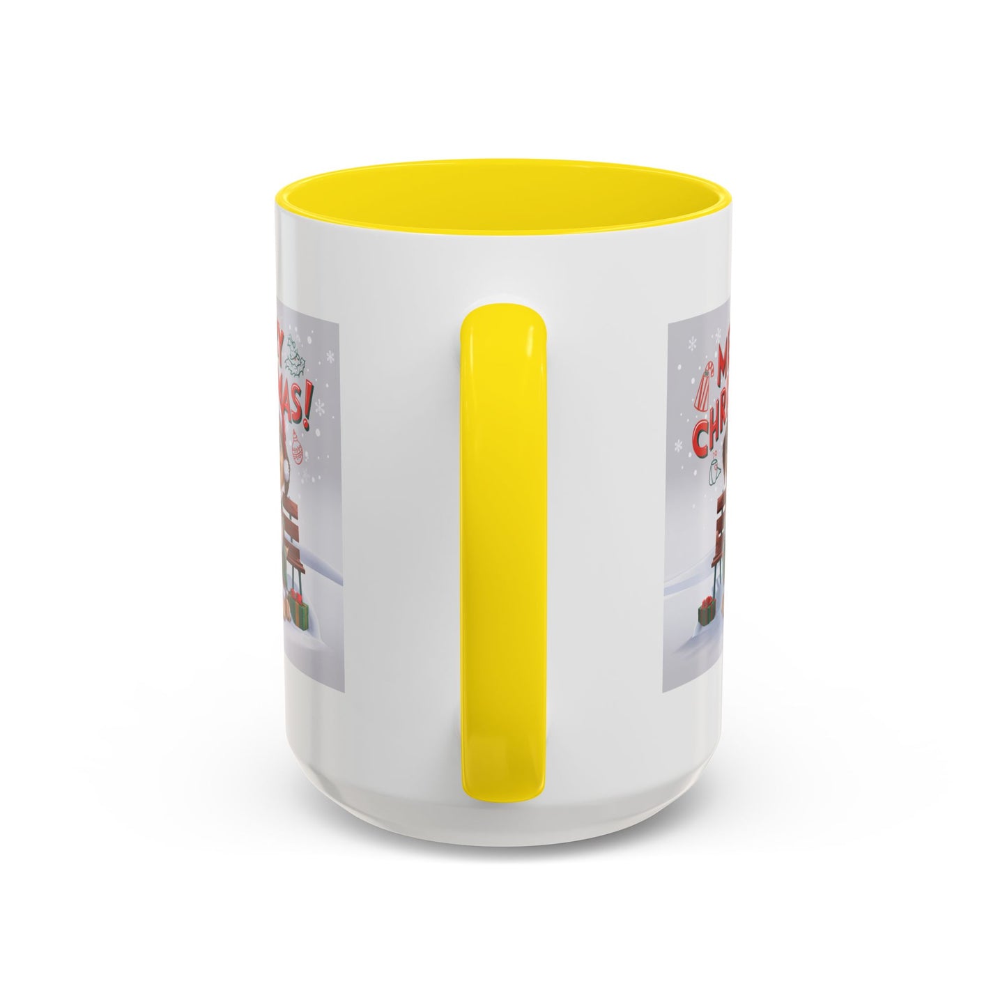 Christmas Mug - Merry Christmas Red Text Puppy Green Top