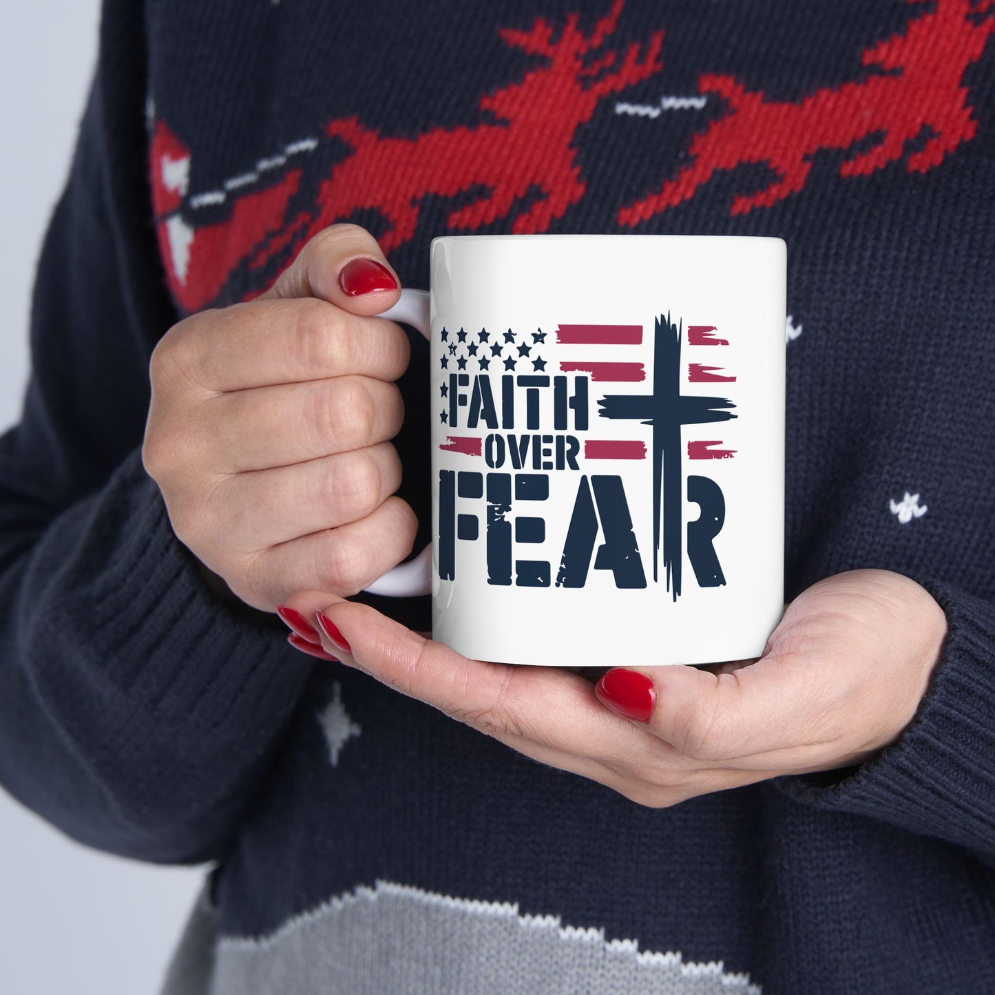 Religious Mug - Faith Over Fear Flag