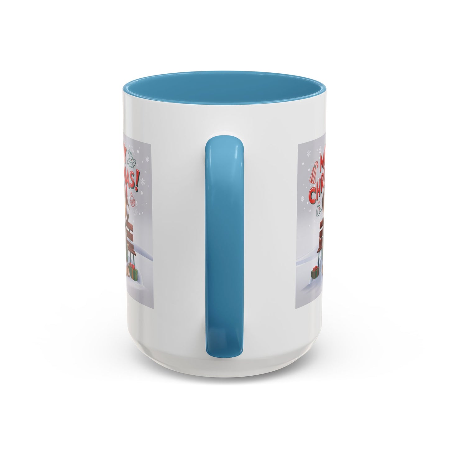 Christmas Mug - Merry Christmas Red Text Puppy Green Top