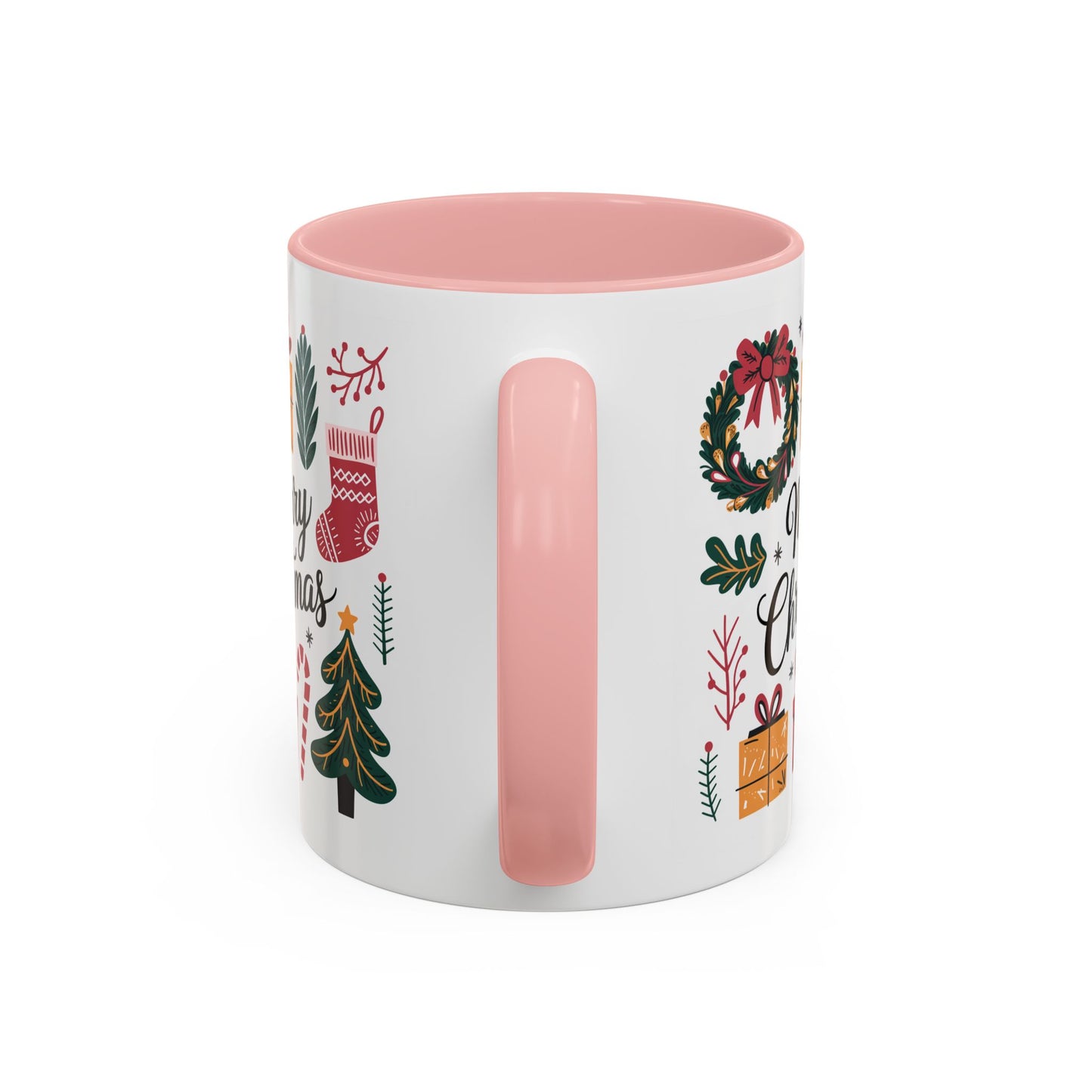 Christmas Mug - Merry Christmas Green Text Presents Tree Candy Cane