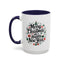 Christmas Mug - Merry Christmas and a Happy New Year Black Text Tree Ornaments Presents