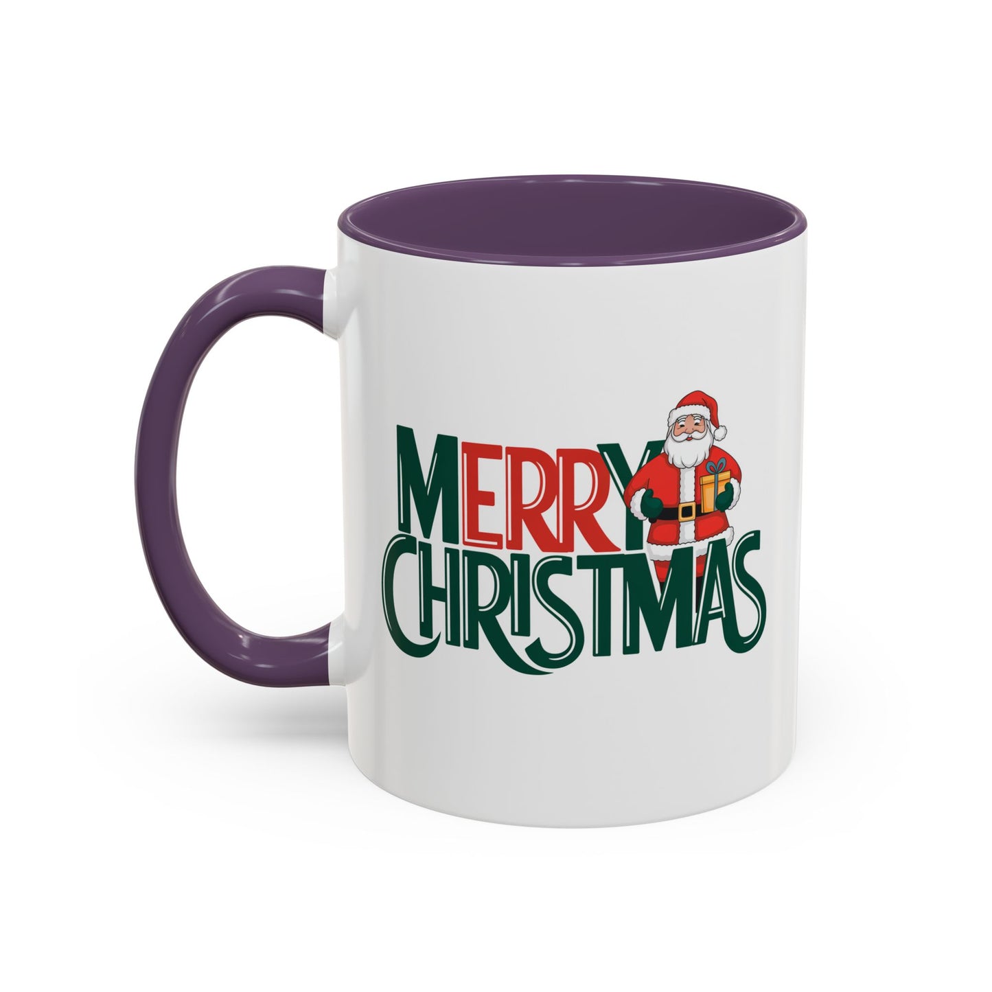 Christmas Mug - Merry Christmas Green & Red Text Santa Present