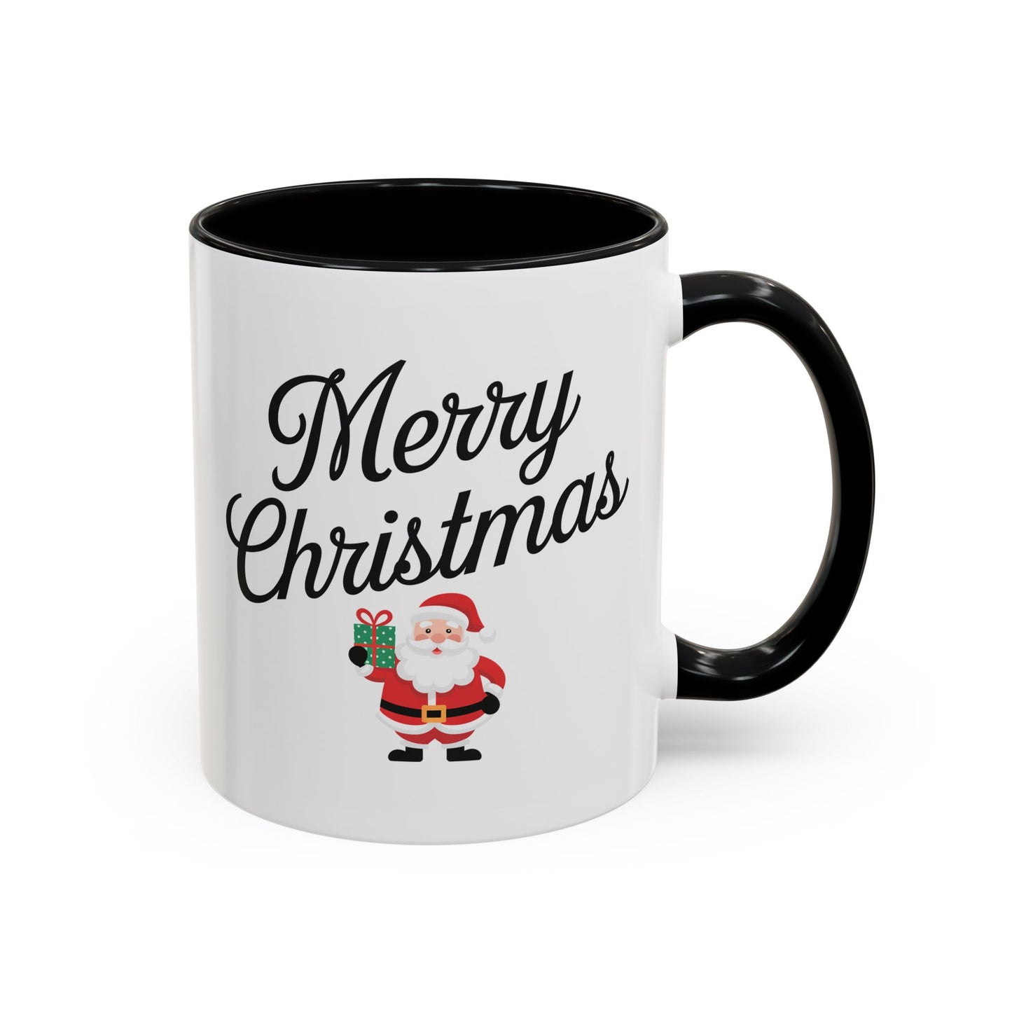 Christmas Mug - Merry Christmas Black Text Santa Present