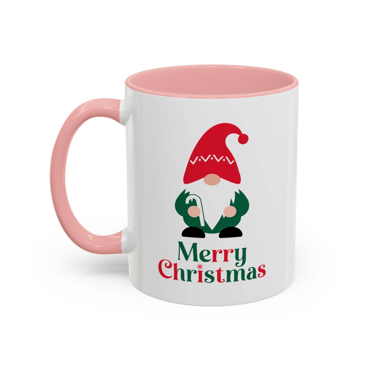 Christmas Mug - Merry Christmas Green & Red Text Gnome Candy Cane