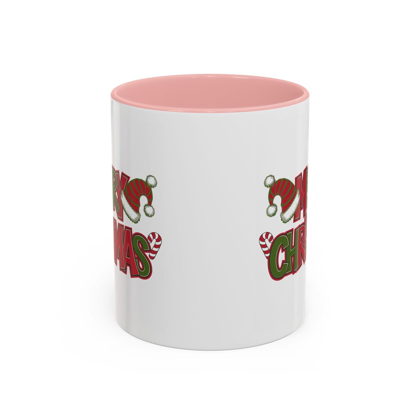 Christmas Mug - Merry Christmas Red & Green Text Hats Candy Canes