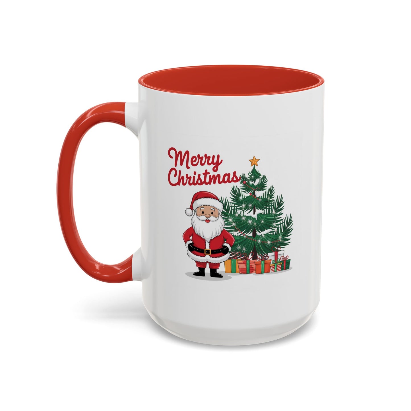 Christmas Mug - Merry Christmas Red Text Santa Tree Presents