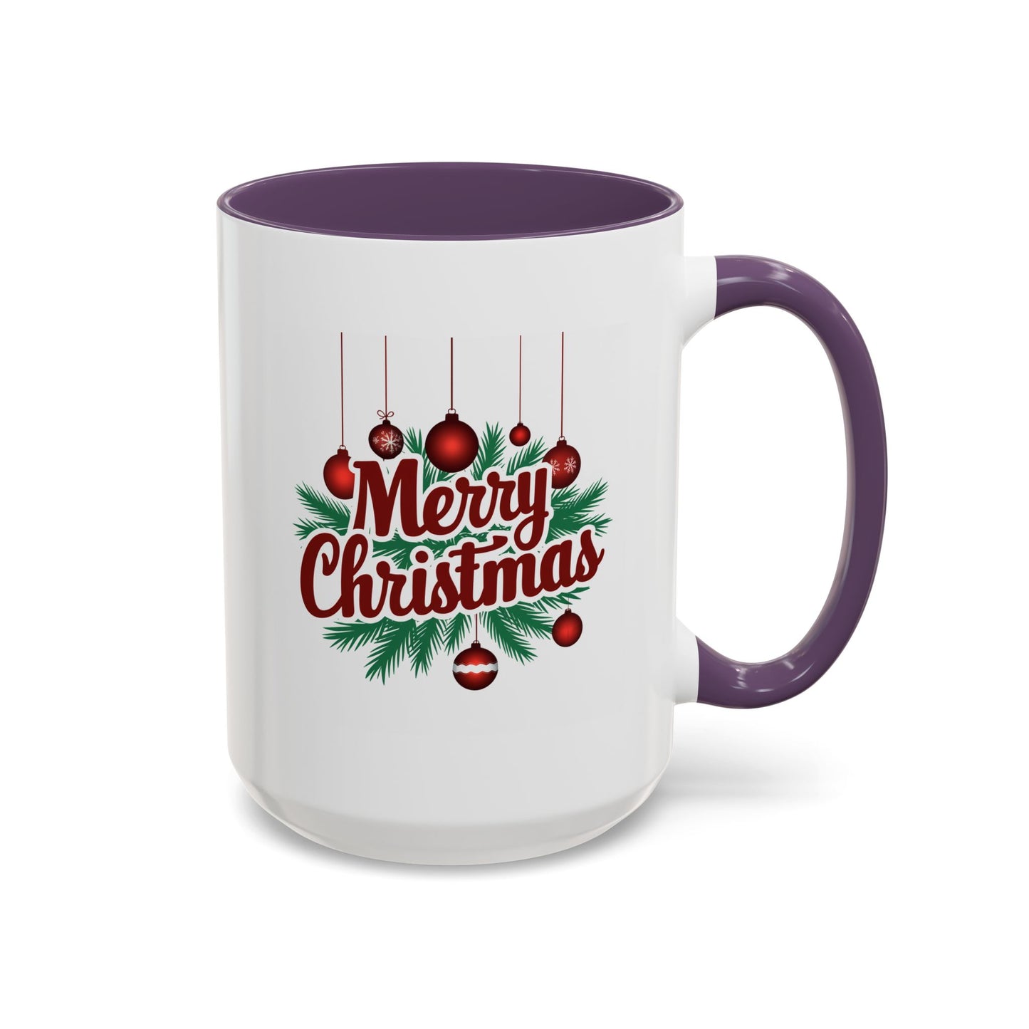 Christmas Mug - Merry Christmas Maroon Text Ornaments