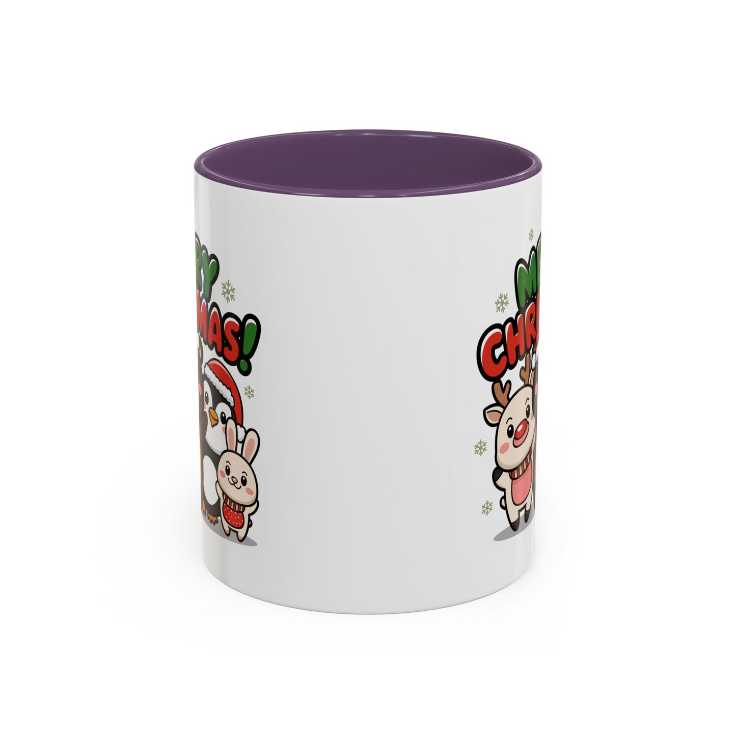 Christmas Mug - Merry Christmas Green & Red Text Cute Animals