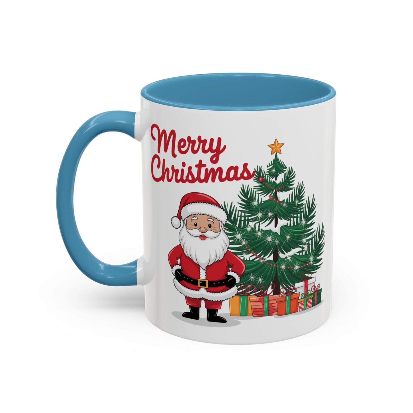 Christmas Mug - Merry Christmas Red Text Santa Tree Presents
