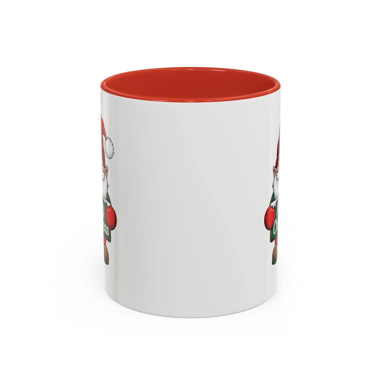Christmas Mug - Merry Christmas White & Green Text Gnome Snow