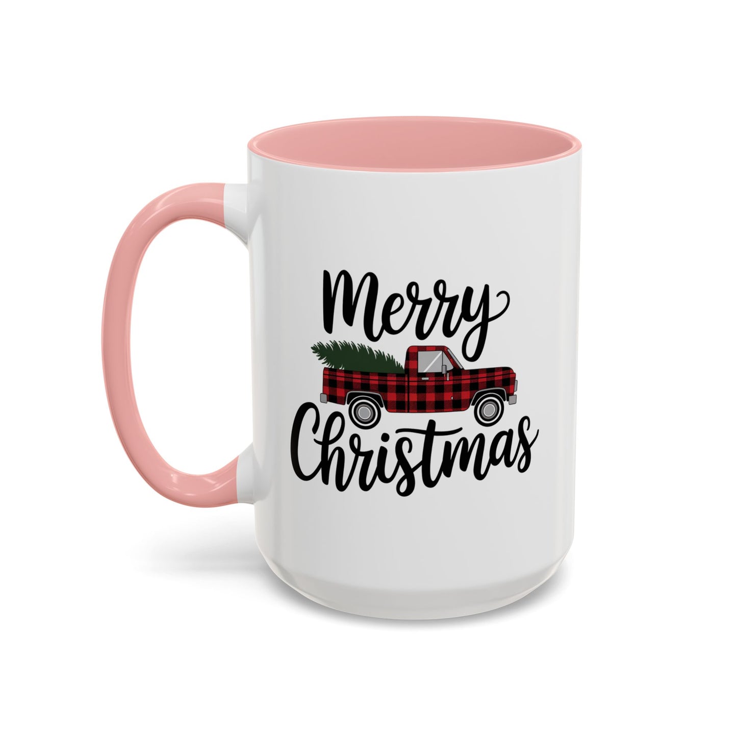 Christmas Mug - Merry Christmas Black Text Tartan Truck