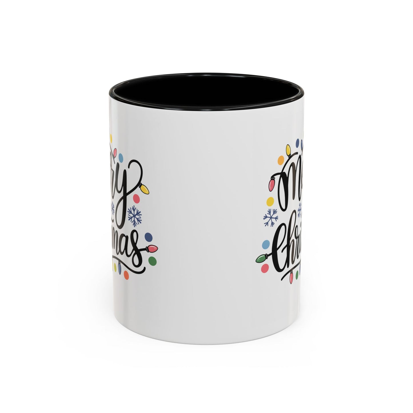 Christmas Mug - Merry Christmas Black Text Colored Lights