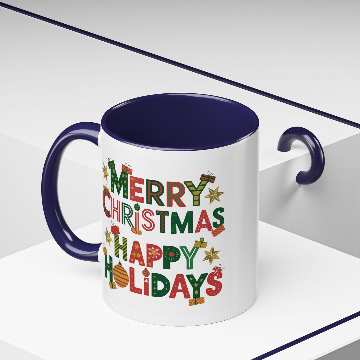 Christmas Mug - Merry Christmas Happy Holidays Decorative Text
