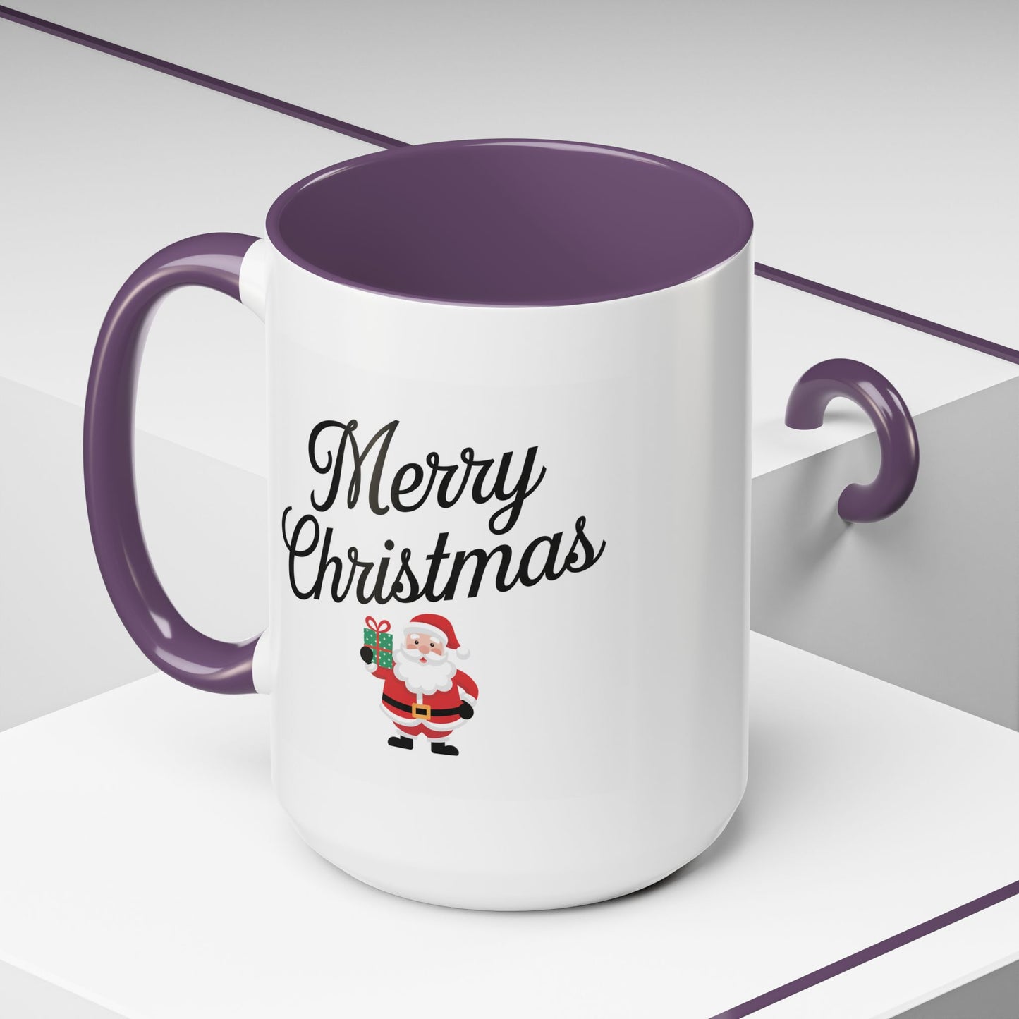 Christmas Mug - Merry Christmas Black Text Santa Present