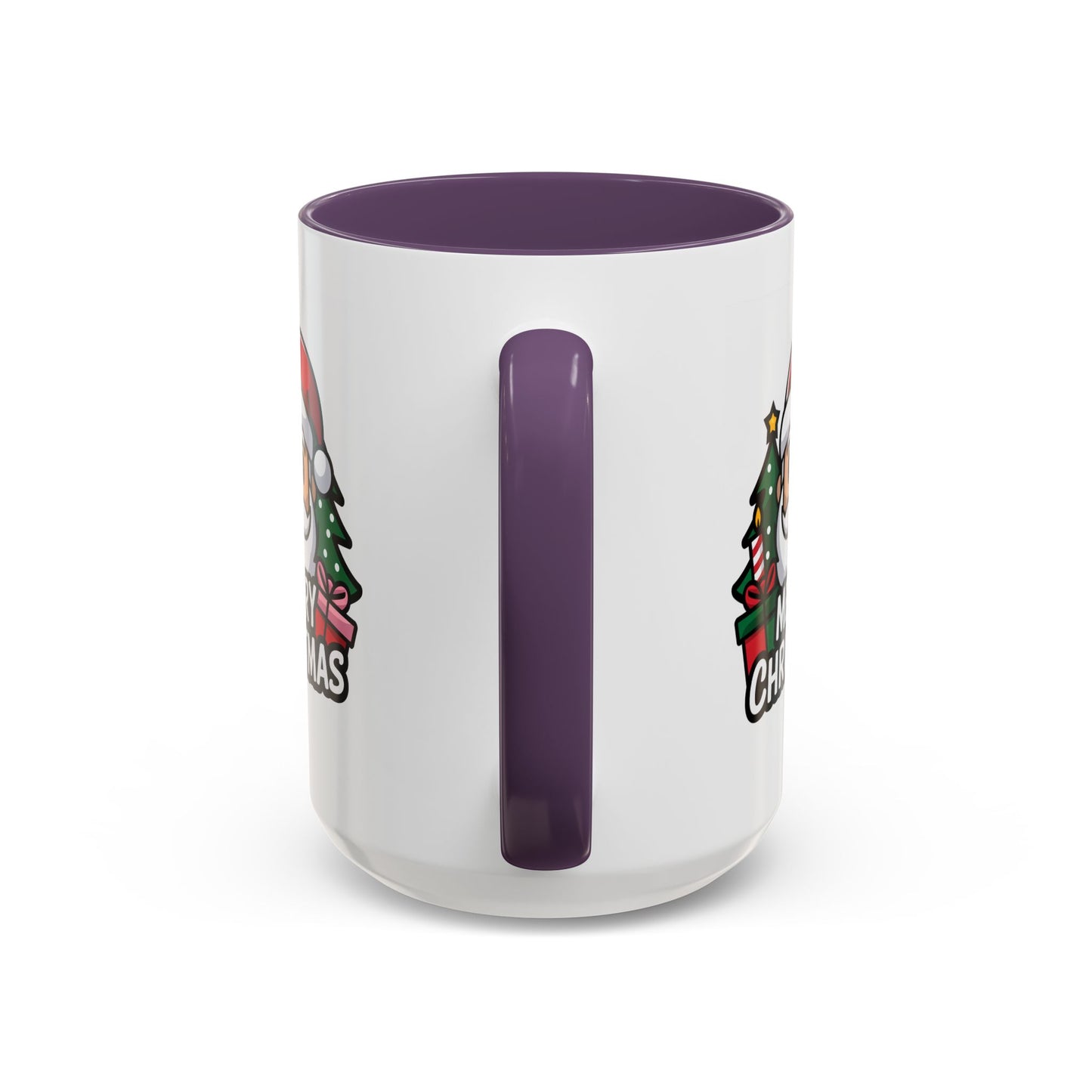 Christmas Mug - Merry Christmas White & Black Text Santa Trees Presents