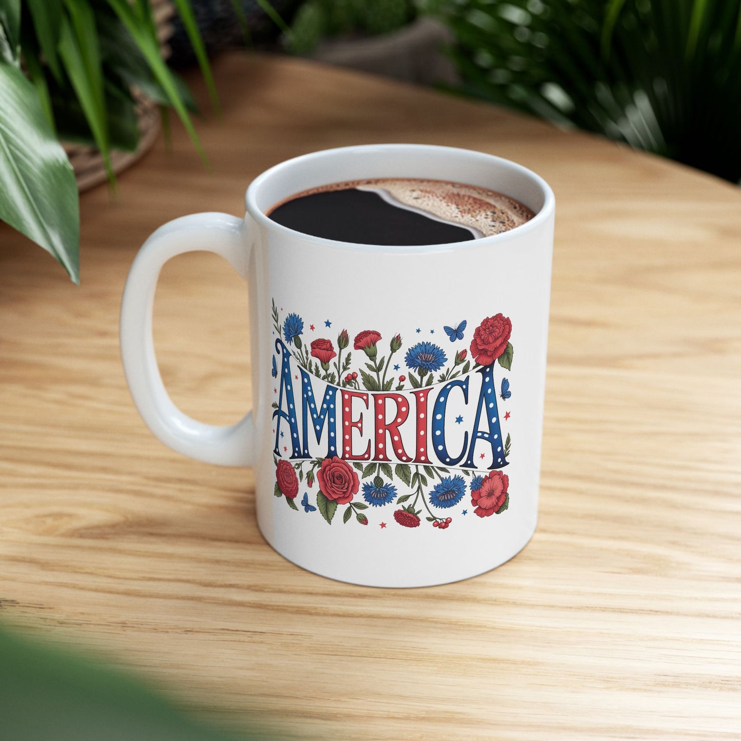 4th of July Mug - Patriotic Floral America