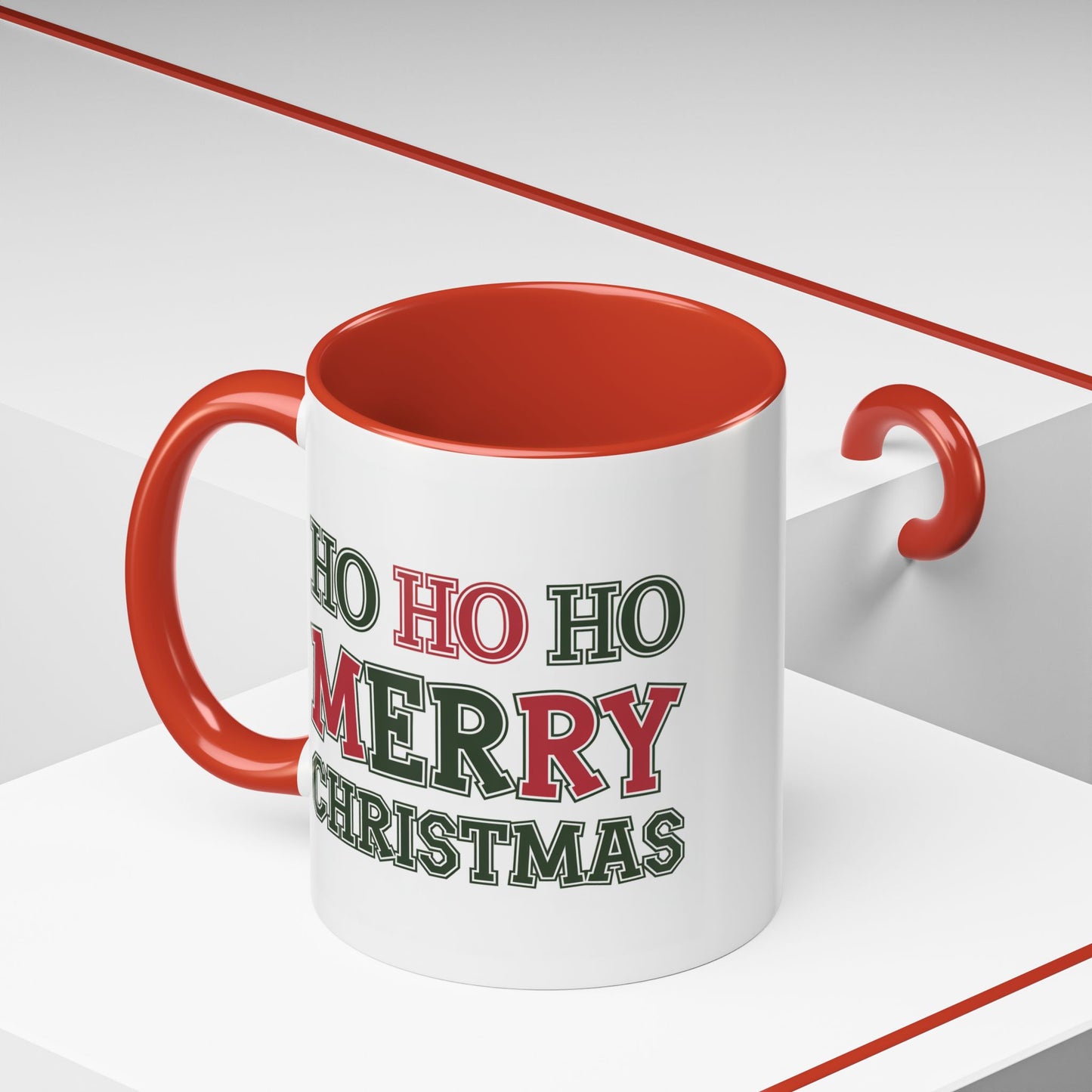Christmas Mug - Ho Ho Ho Merry Christmas Green & Red Text 2