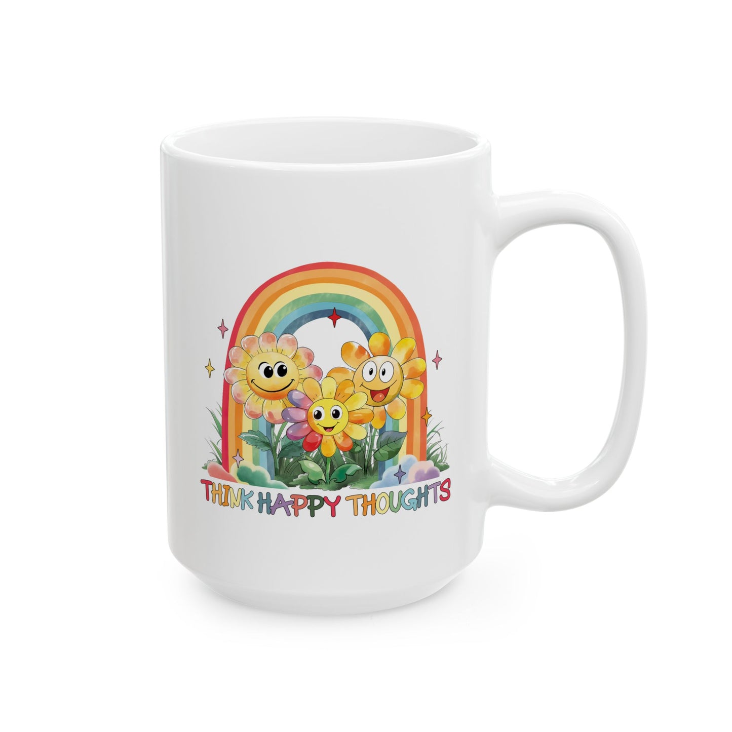 Wellness Mug - Think Happy Thoughts Rainbow Flowers