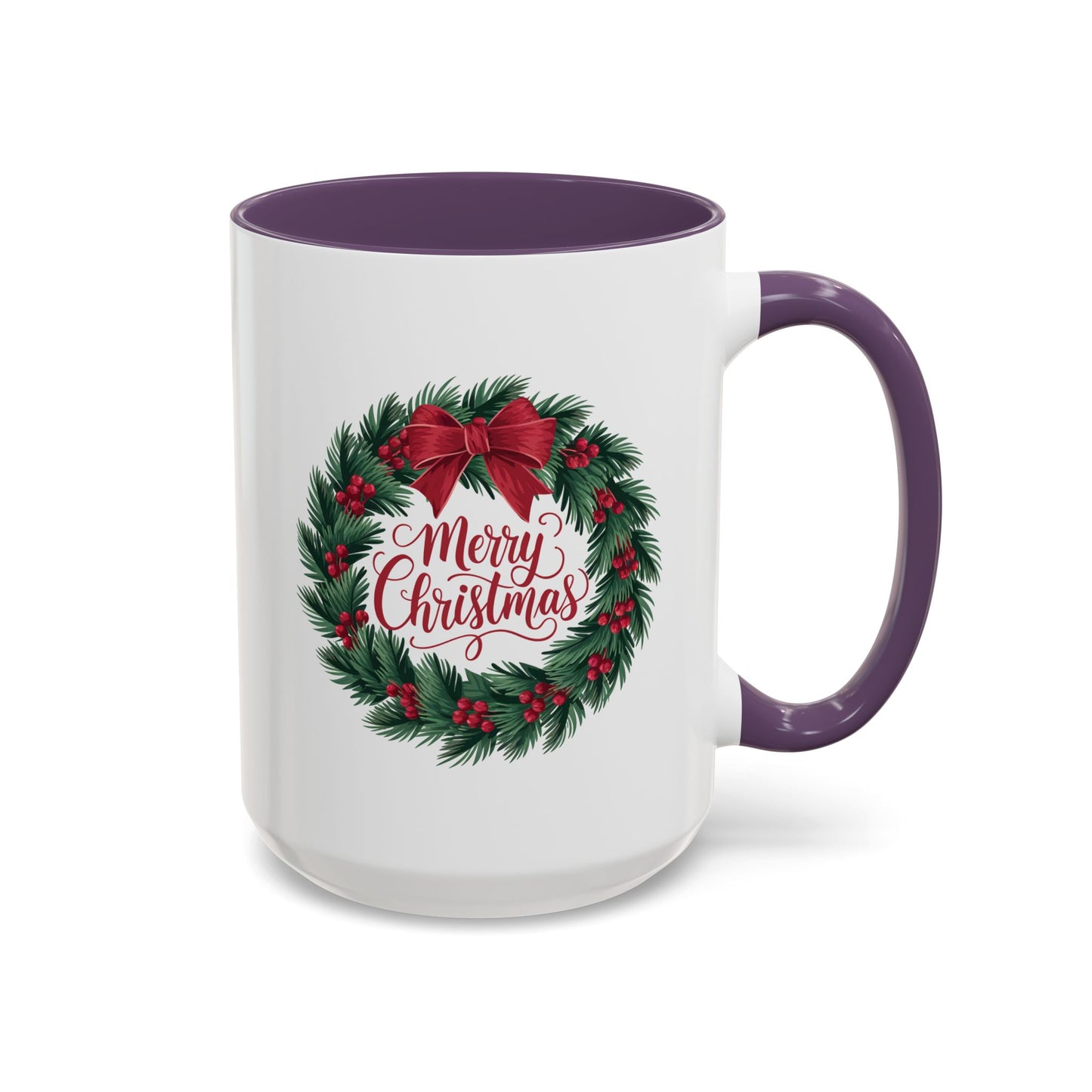 Christmas Mug - Merry Christmas Red Text Bow Wreath