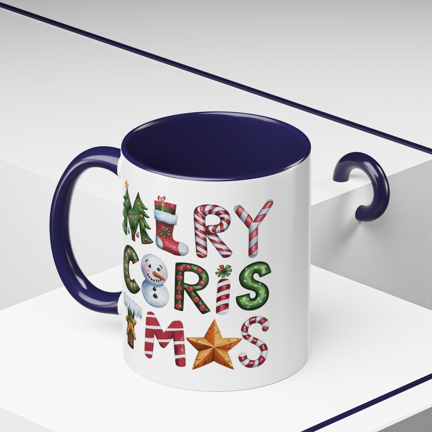 Christmas Mug - Merry Christmas Green Red & Gold Patterned Text
