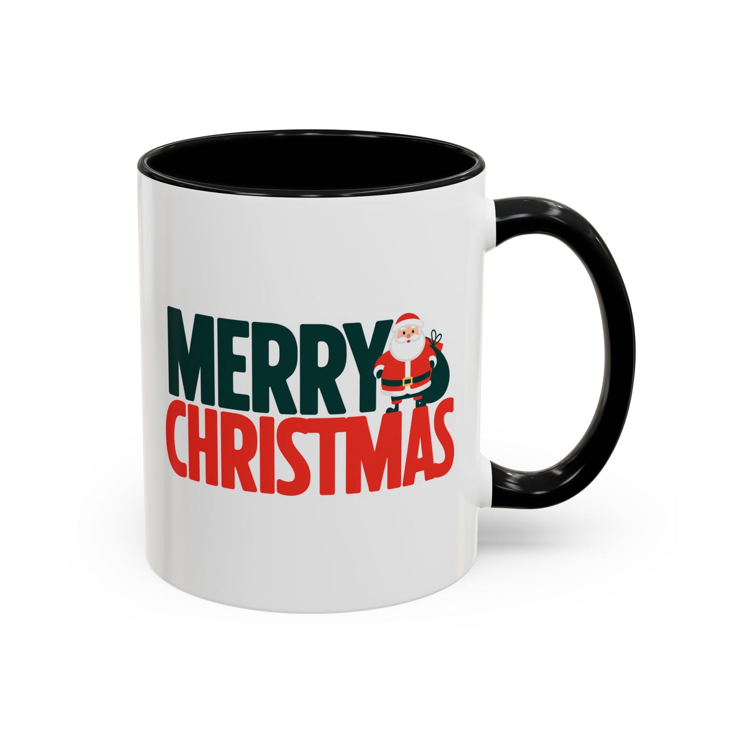 Christmas Mug - Merry Christmas Green & Red Text Santa Bag