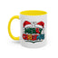 Christmas Mug - Merry Christmas Green Red Yellow and Blue Text Red Hats