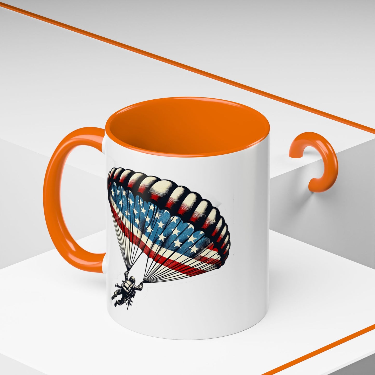 4th of July Mug - Airborne Soldier Parachute Flag