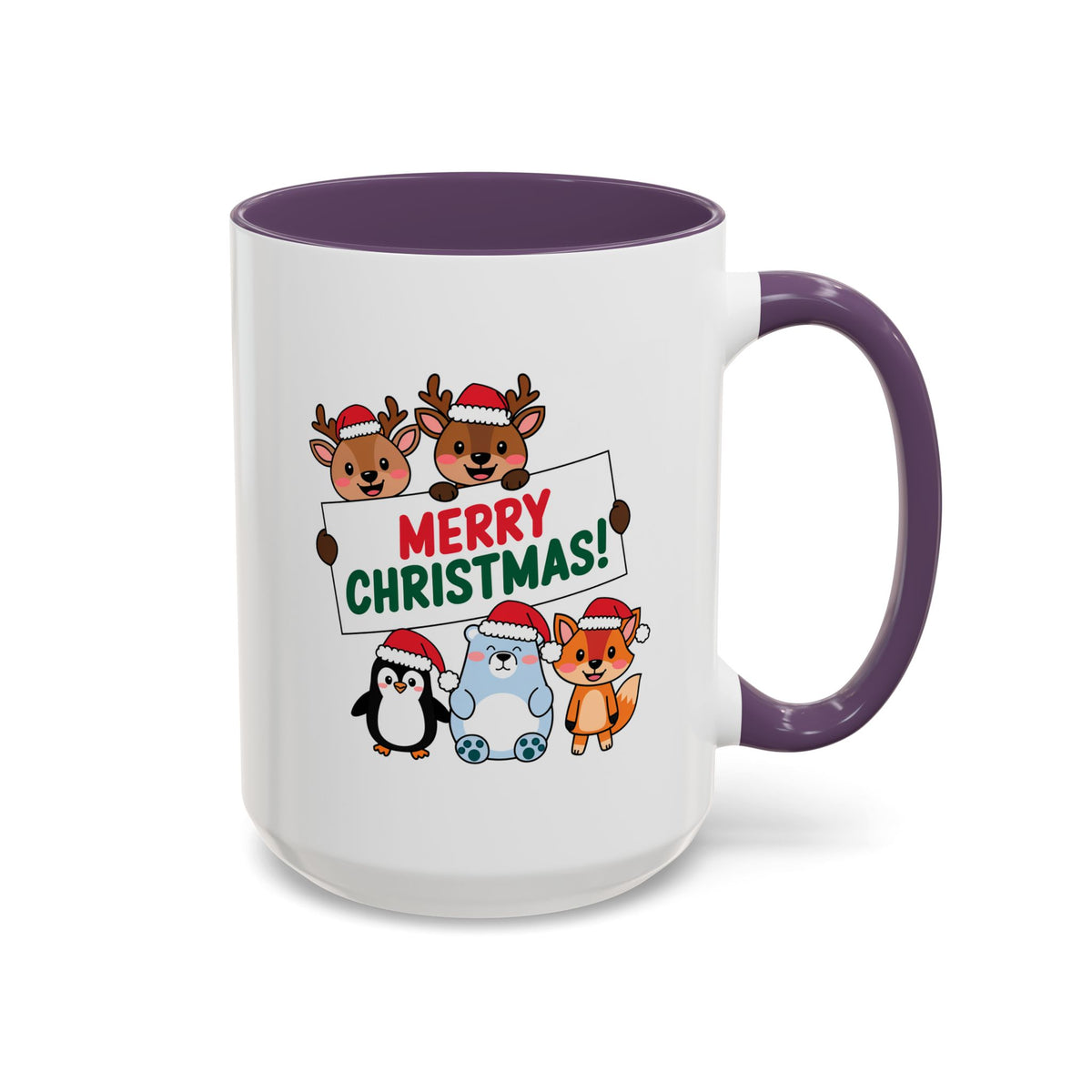 Christmas - Merry Christmas Red & Green Text Reindeer Penguin Bear Fox