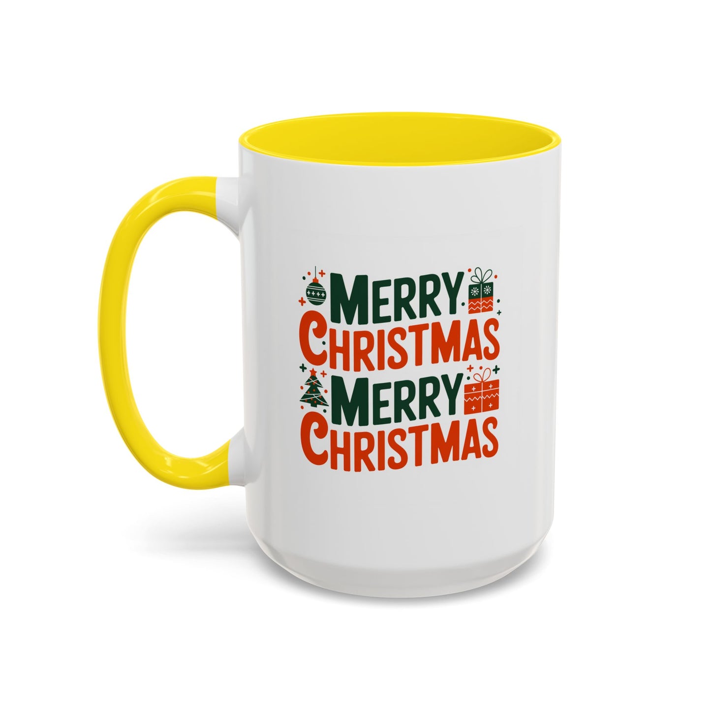 Christmas Mug - Green & Red Text Tree Presents
