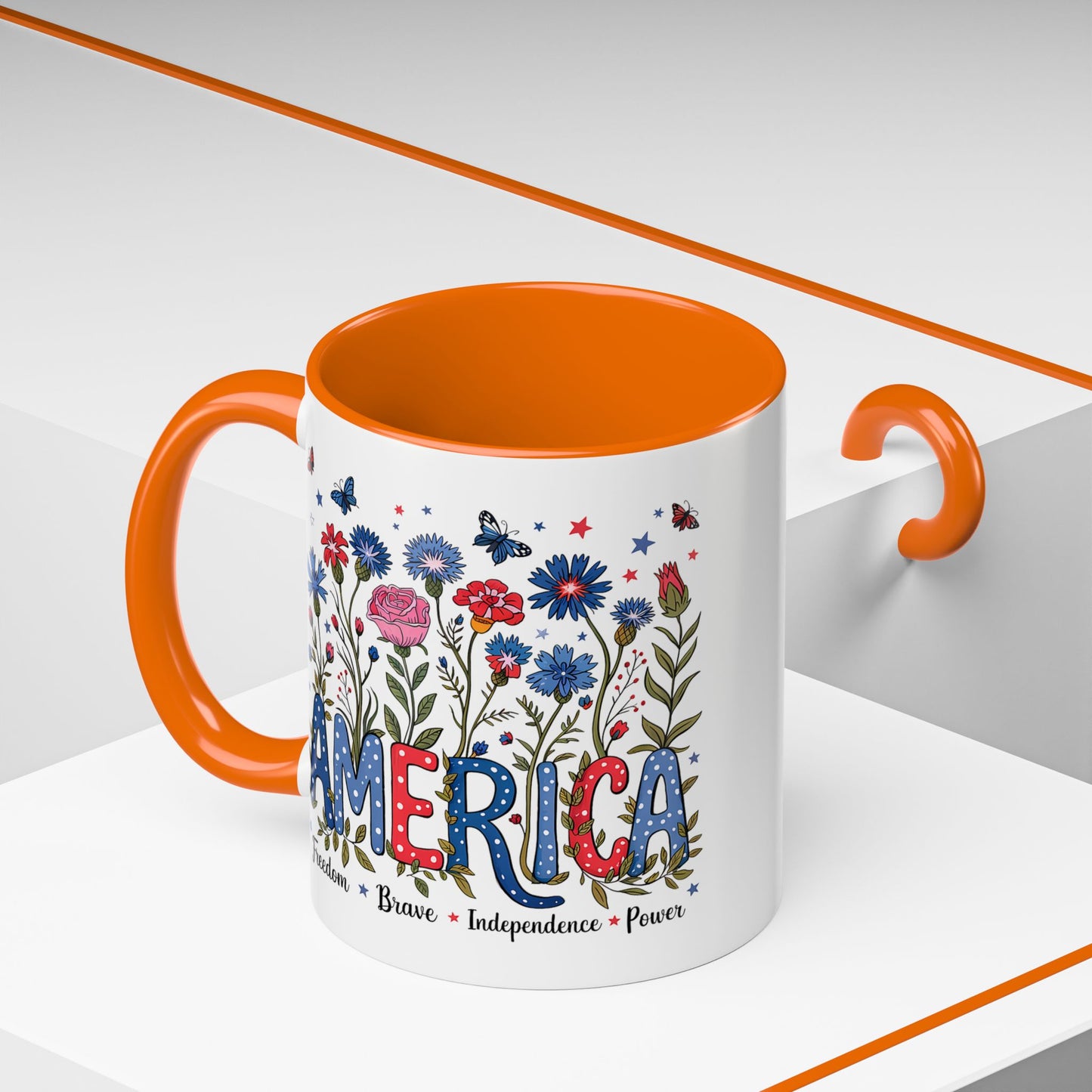 4th of July Mug - Floral America Patriotic